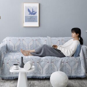 Thảm dệt Two dogs xanh pastel