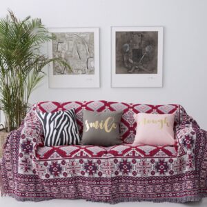 Thảm dệt Boho trắng xanh đỏ