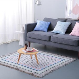 Thảm dệt xanh ô bi Vintage