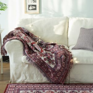 Thảm dệt Boho trắng xanh đỏ