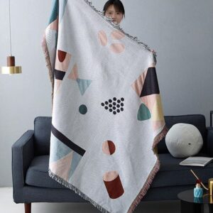 Thảm dệt xanh pastel hình học