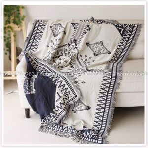 Thảm dệt Vintage đen trắng