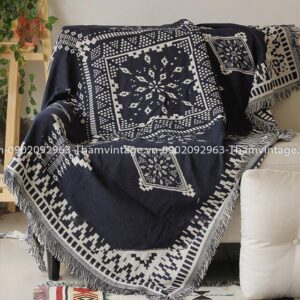 Thảm dệt Vintage đen trắng