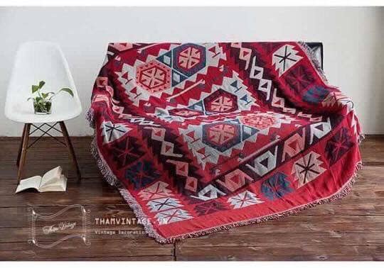 Thảm dệt boho đỏ