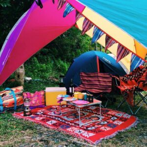 Thảm dệt boho đỏ