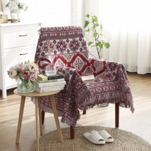 Thảm dệt Boho trắng xanh đỏ