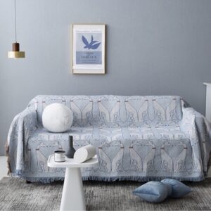 Thảm dệt Two dogs xanh pastel
