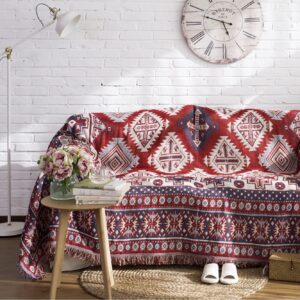 Thảm dệt Boho trắng xanh đỏ