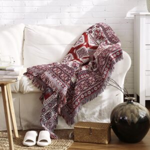 Thảm dệt Boho trắng xanh đỏ