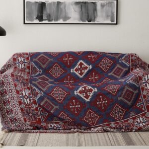 Thảm dệt Boho trắng xanh đỏ