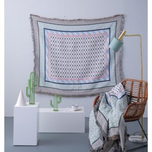 Thảm dệt xanh ô bi Vintage