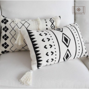 VỎ GỐI DỆT VINTAGE HOA VĂN ĐEN TRẮNG