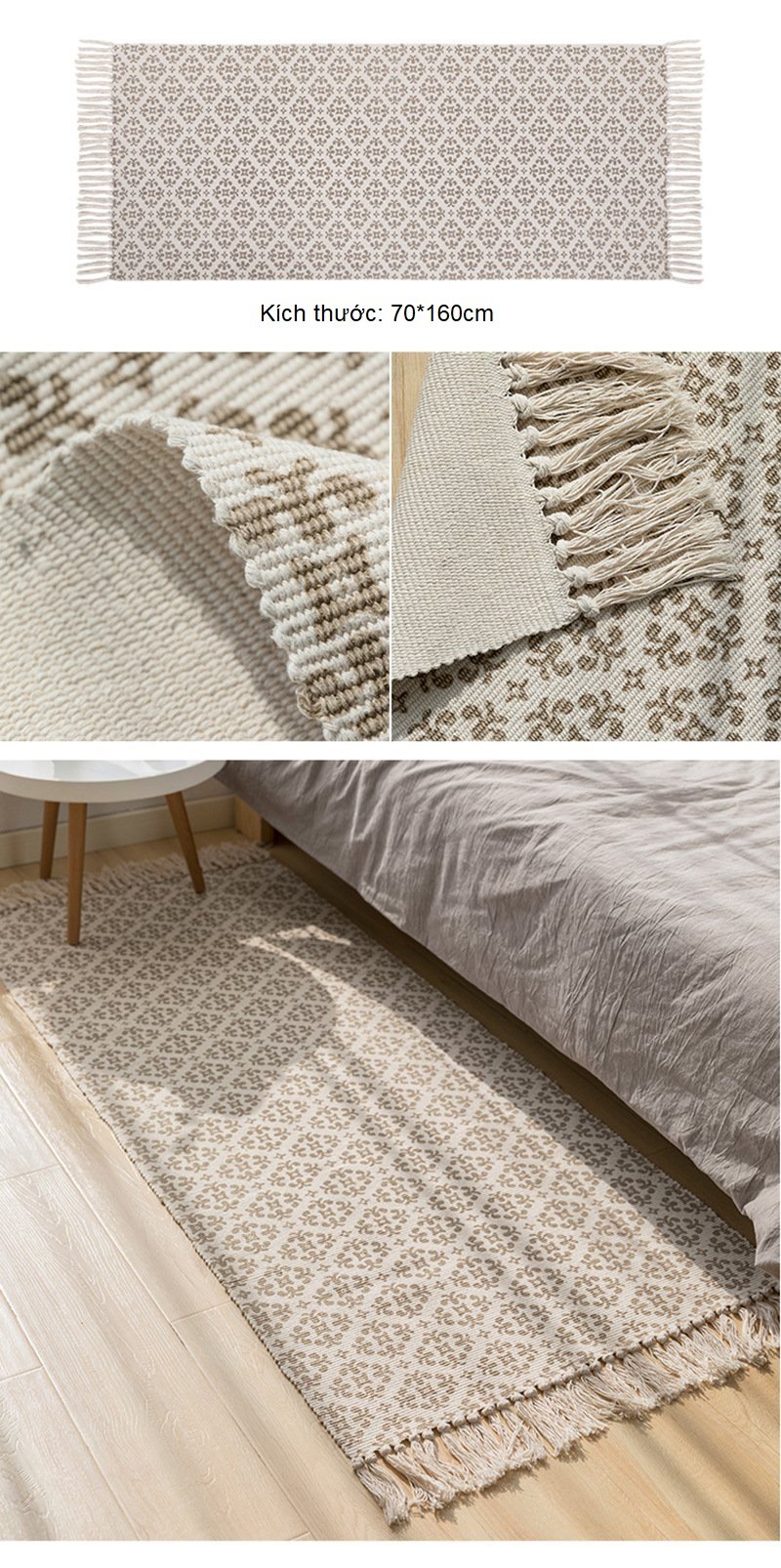 Thảm cạnh giường - thảm chân nâu hoa 70x160cm