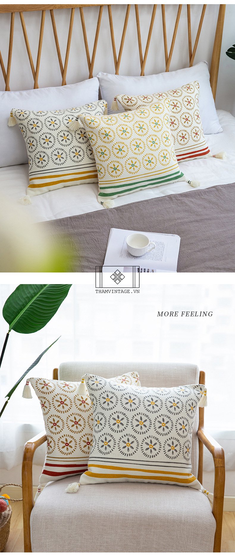 VỎ GỐI KẺ HOA VINTAGE