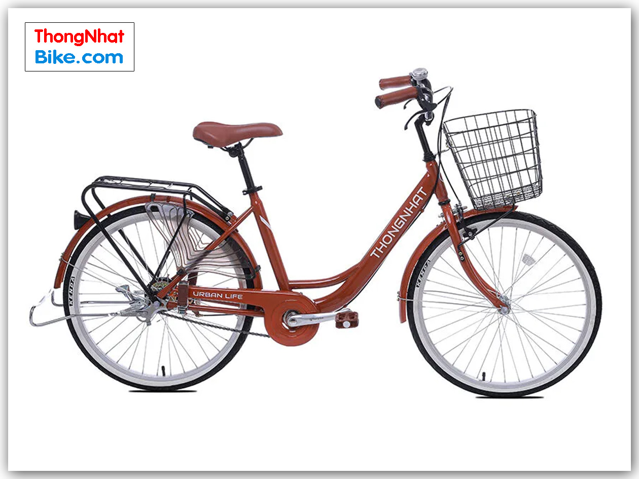 Xe đạp phổ thông Thống Nhất LD 24″ - 01 2023 màu nâu đỏ